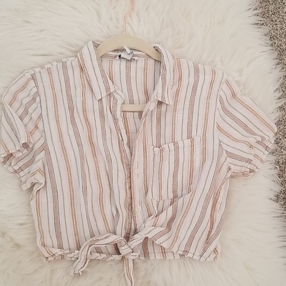 Striped cropped button down shirt